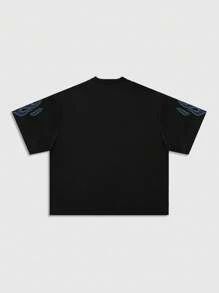 ROMWE MEN Street Life Áo thun nam dáng rộng, ngắn, in họa tiết, phong cách thập niên 2000 - màu đen - Xem 2