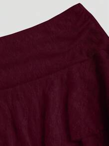 Sweetra Women's Fashionable Lace Ruffle Camisole & Cake Skirt 2-Piece Set, Versatile For Daily Wear And Vacation, Spring/Summer - Burgundy - View 4