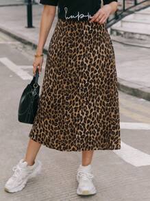 Lunelith SHEIN Lunessa Women's Elegant Casual Retro Antique Coin & Leopard Print Bodycon Maxi Skirt