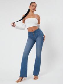 NYA SZN Quần jeans ống rộng cạp thấp, khóa kéo phía trước, phong cách Y2K, mùa hè, kiểu miền Tây, cao bồi, lễ hội âm nhạc, thanh lịch, kỳ nghỉ, nghỉ xuân, ăn trưa, co giãn, câu lạc bộ, thường ngày, màu xanh nhạt, phong cách nổi bật, lễ hội hóa trang. - Rửa tối - Xem 2