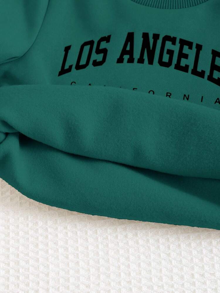 Cozy Pixies Bộ 3 áo hoodie cổ tròn tay dài in chữ mềm mại lót nhiệt cho bé trai, quần rút dây và áo ba lỗ không tay mùa thu đông - Màu xanh lá cây đậm - Xem 9