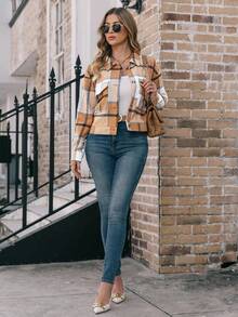 EMERY ROSE Veste à carreaux - Kaki - Voir 3