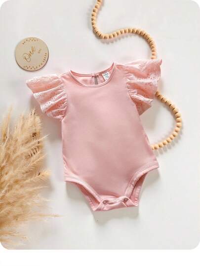 新生女宝宝可爱针织无袖连体衣，粉色，夏季