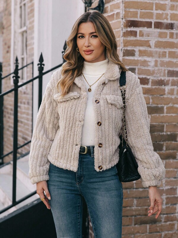 EMERY ROSE Flap Detail Fluffy Jacket