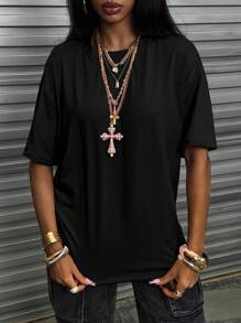 INAWLY Áo thun nữ cổ tròn tay ngắn họa tiết rồng thường ngày mùa hè có khẩu hiệu ACCOMPLISH YOUR FUTURE Áo thun họa tiết nữ - màu đen - Xem 4