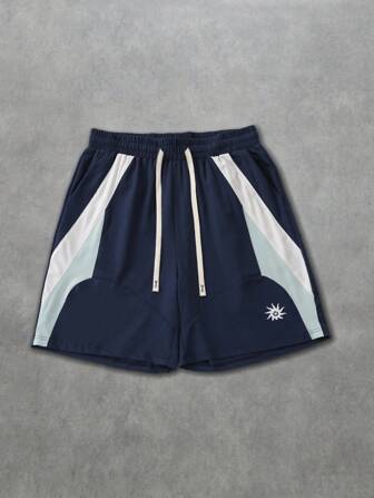 Street Life Men's Patchwork Contrast Color Elastic Waist Drawstring Summer Casual Shorts