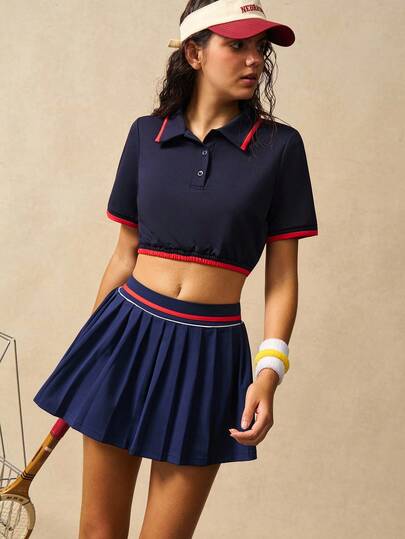 VARSIVA Women's Summer Contrast Trim Cropped Sports Polo Shirt