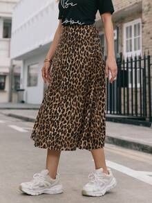 Lunelith SHEIN Lunessa Women's Elegant Casual Retro Antique Coin & Leopard Print Bodycon Maxi Skirt