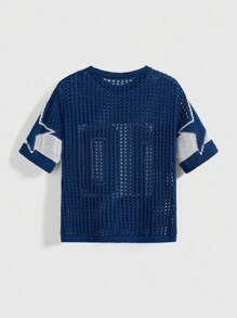 ROMWE Street Life Loose Fit Hollow-Out Short Numeric Jersey Knit Sweater Knit Pullover Fall Winter