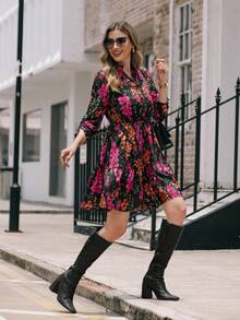 Lunelith SHEIN Lunessa Spring/Summer Casual Floral Printed V-Neck Sleeveless Dress With Slit