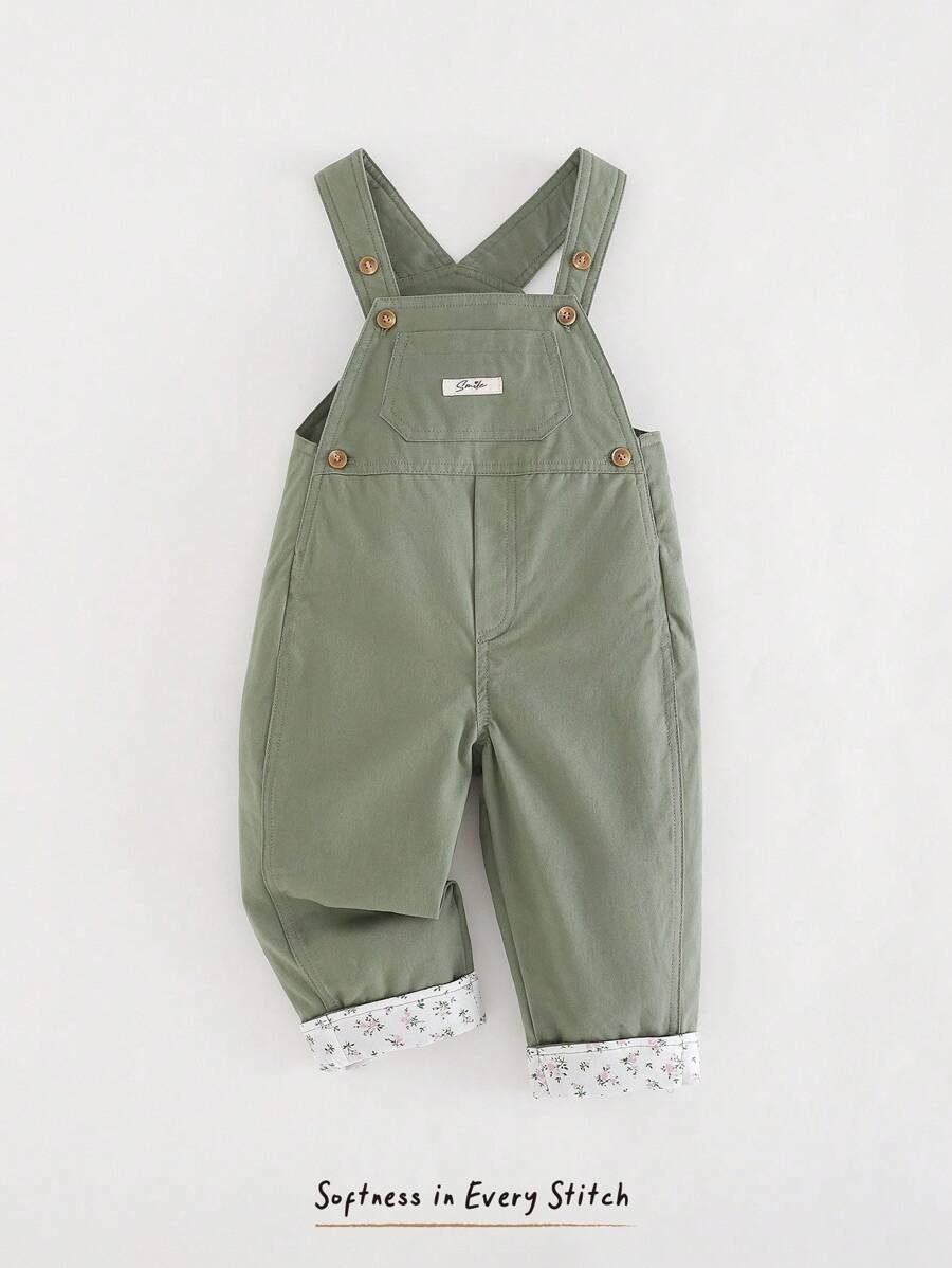 Cozy Pixies Peto de bebé niña con parches florales y botones decorativos - Verde - Ver 1