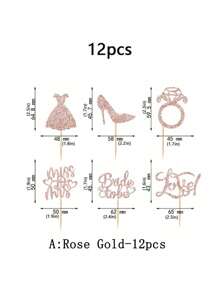 12 件新娘纸杯蛋糕装饰物，带心形戒指，新娘送礼会纸杯蛋糕装饰，婚礼订婚单身派对蛋糕装饰用品 - 彩色 - 查看 7