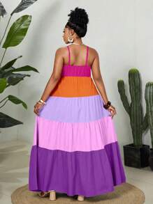 Maweii Plus Size Fashionable Colorful Sleeveless Layered Dress, New Arrival 2025 - Multicolor - View 2