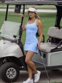 Innovista Đầm thể thao nữ, quần đùi phối màu tương phản, túi hai bên, bộ đồ tập luyện cơ bản, đệm mút có thể tháo rời, đồ tập thể dục liền thân co giãn, hở lưng với họa tiết lưới, thoáng khí, trang phục thể thao mùa thu, đơn giản, cơ bản hàng ngày, phong cách thể thao năng động, quần áo mặc nhà từ văn phòng đến phòng tập, chạy bộ, đạp xe, tập luyện HIIT, thoải mái vận động, tập cardio, chèo thuyền, chơi golf, đạp xe, kiểu dáng chéo, quần vợt, trang phục cốt lõi. - Màu xanh lam - Xem 8