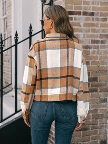 EMERY ROSE Veste à carreaux - Kaki - Voir 2