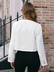 EMERY ROSE Women's Short Jacket With Metal Buttons, Autumn/Winter - Beige - View 2