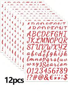 Pegatinas con nombre DIY con letras, números y símbolos del alfabeto florales hechos a mano - Rojo - Ver 6