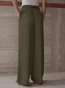 MOTF PREMIUM FOLD PLEATED BELTED SLANT POCKET PANTS - Army Green - View 2