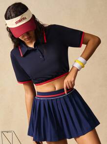 VARSIVA Áo thun polo thể thao cắt cúp viền tương phản mùa hè dành cho nữ - Nhiều màu - Xem 4