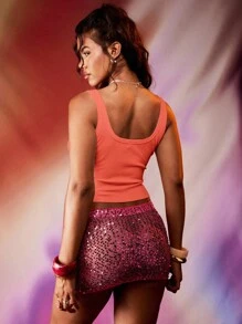 MISSGUIDED 夏季沙滩罗纹露脐背心，饰有宝石海星水晶装饰，圆领无袖，适合度假、派对、节日等场合。 - 紅色 - 查看 2