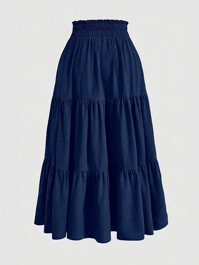 SHEIN Unity Plus Size Women's Solid Color Ruffled Hem Skirt Fall