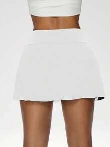 Easithlete A字形撞色双腰带拼接短裤口袋运动裙，春夏 - 白色 - 查看 3