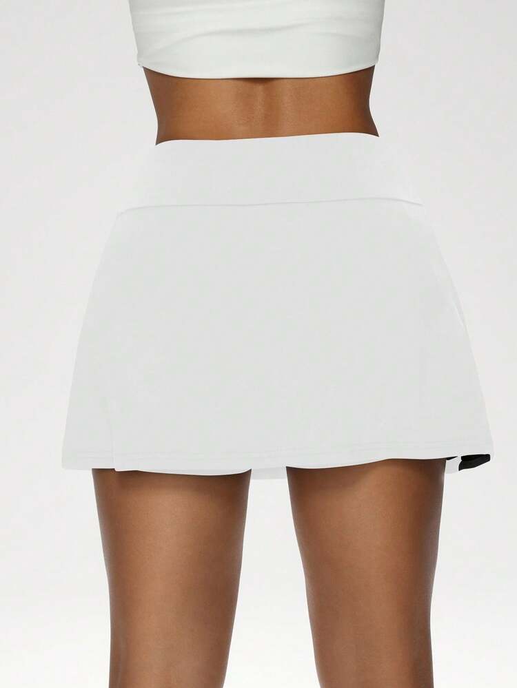 Easithlete A字形撞色双腰带拼接短裤口袋运动裙，春夏 - 白色 - 查看 3