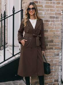 EMERY ROSE Women Burgundy Trench Coats - Coffee Brown - View 1