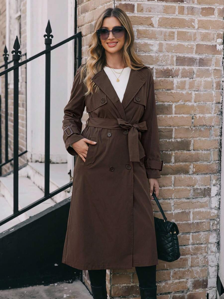 EMERY ROSE Women Burgundy Trench Coats - Coffee Brown - View 1