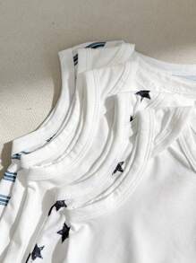 SHEIN 5件套新生男婴休闲百搭针织柔软圆点条纹背心式服装