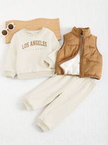 Cozy Pixies White And Brown Baby Boys Outerwear Set With Round Neck And Regular Sleeves Baby Boy Winter Outfit Baby Casual Set Fall