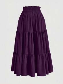 Franclia Plus Size Women's Solid Color Ruffled Hem Skirt Fall
