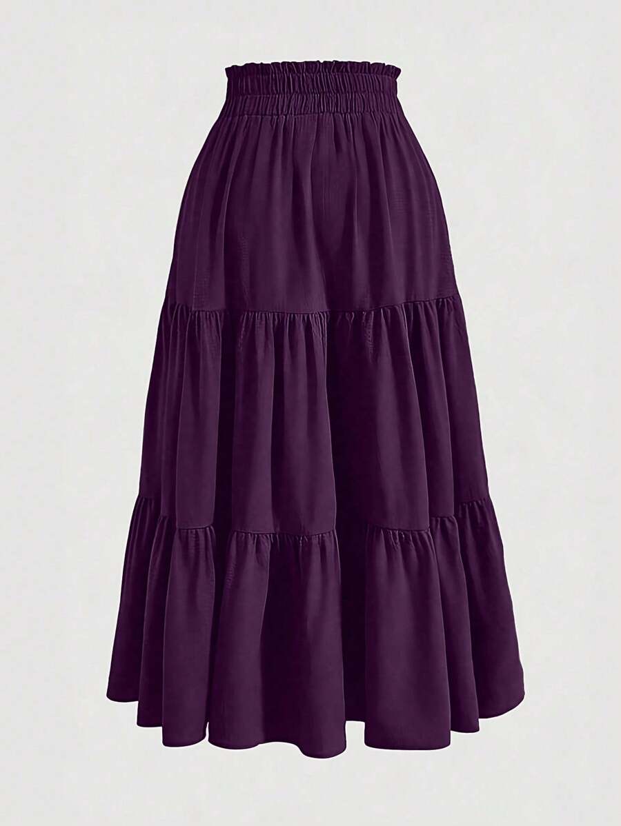 Franclia Plus Size Women's Solid Color Ruffled Hem Skirt Fall