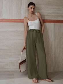 MOTF PREMIUM FOLD PLEATED BELTED SLANT POCKET PANTS - Army Green - View 4