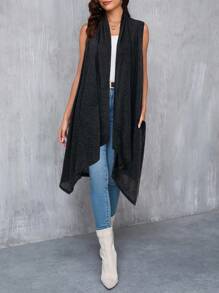 SHEIN Clasi Women's Elegant Asymmetrical Hem Sleeveless Cashmere Cardigan In Fall/Winter - Black - View 5