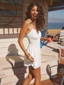 Aralina 女式休闲纯色细肩带迷你连衣裙，夏季 - 白色 - 查看 4