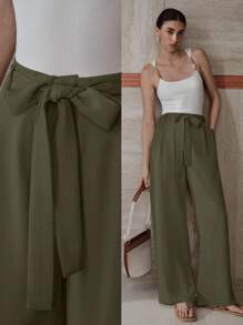 MOTF PREMIUM FOLD PLEATED BELTED SLANT POCKET PANTS - Army Green - View 1