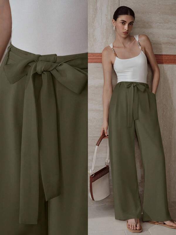 MOTF PREMIUM FOLD PLEATED BELTED SLANT POCKET PANTS