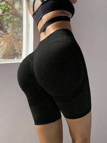 Easithlete 3pcs/Set Women's Solid Color High Waist Seamless Sports Shorts - Multicolor - View 5