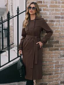 EMERY ROSE Women Burgundy Trench Coats - Coffee Brown - View 6
