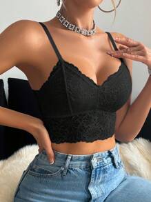 SHEIN 4 pièces/set Soutien-gorge sans fil sexy en dentelle de couleur unie pour femmes - Multicolore - Voir 6