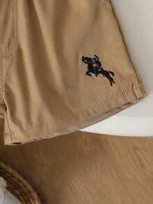 Nuovo set estivo casual da ragazzo composto da camicia a righe elegante + pantaloncini larghi con ricamo, 2 pezzi