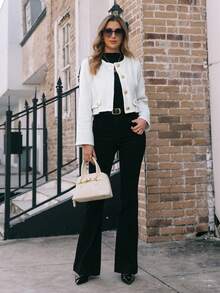 EMERY ROSE Women's Short Jacket With Metal Buttons, Autumn/Winter - Beige - View 4