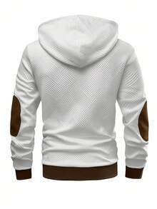 Manfinity Homme 男士撞色口袋纽扣休闲长袖连帽运动衫，带纽扣，秋季 - 白色 - 查看 2