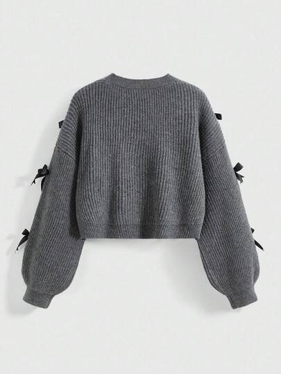 Cardigan tricoté à boutons avec décoration de nœud 3D mignon