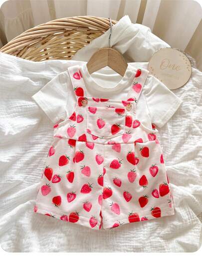 SHEIN Randhsuit de bebé recién nacido niña veraniego y versátil con corazones rosa