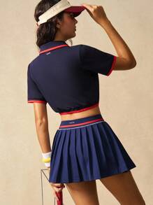 VARSIVA Áo thun polo thể thao cắt cúp viền tương phản mùa hè dành cho nữ - Nhiều màu - Xem 8