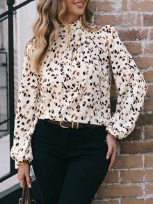 EMERY ROSE Women's Printed Lantern Sleeve Shirt,Long Sleeve Tops - Multicolor - View 1