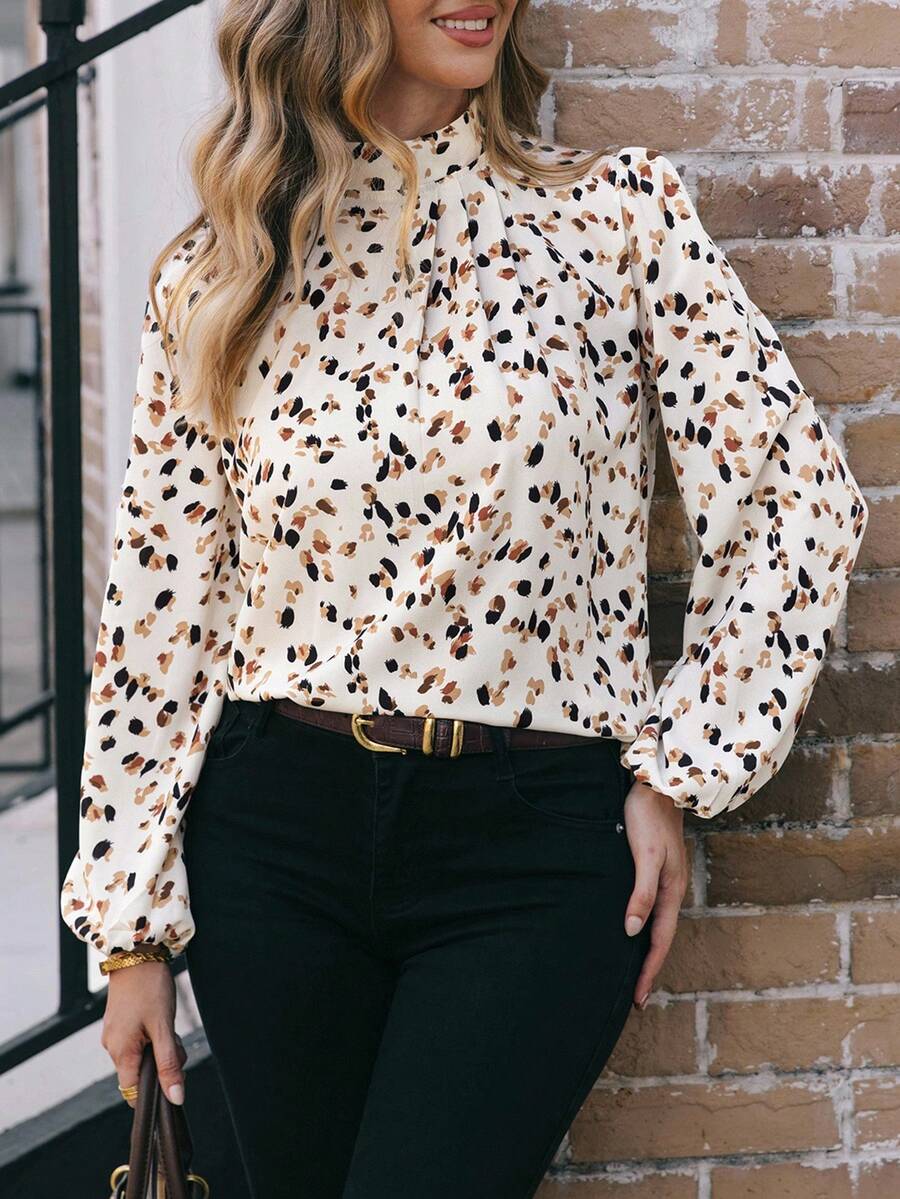 EMERY ROSE Women's Printed Lantern Sleeve Shirt,Long Sleeve Tops - Multicolor - View 1