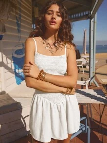 Aralina 女式休闲纯色细肩带迷你连衣裙，夏季 - 白色 - 查看 7